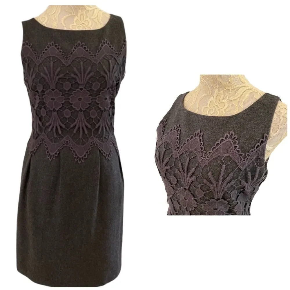 Darling Grey Wool Sheath Dress with Lace Bodice - Picture 2 of 10